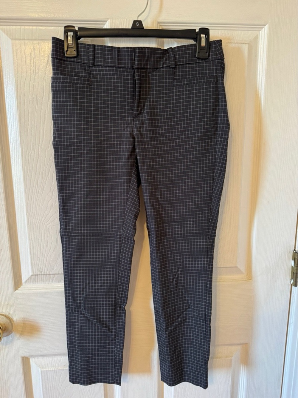 Banana Republic Women's Navy Windowpane Cropped Slim Pants